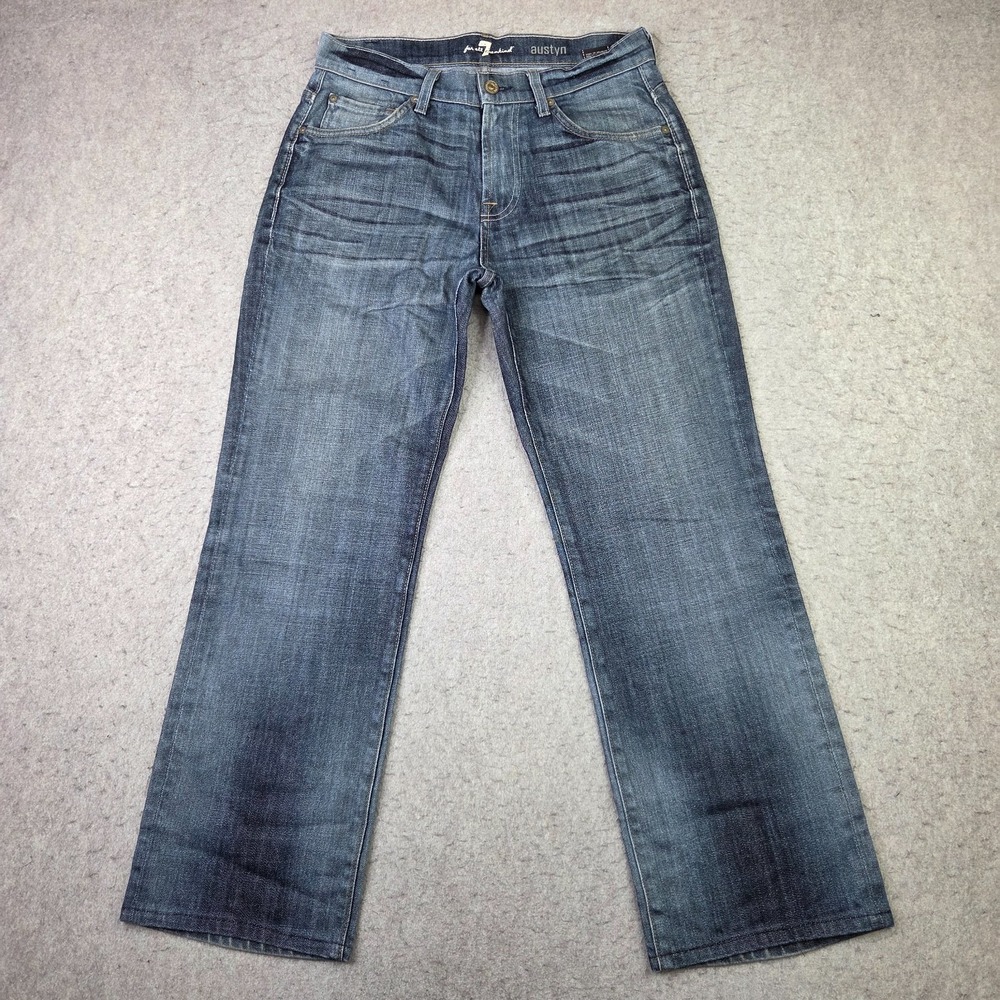 7 For All Mankind Austyn Jeans Mens 33x29 Blue Relaxed Straight Denim USA Made